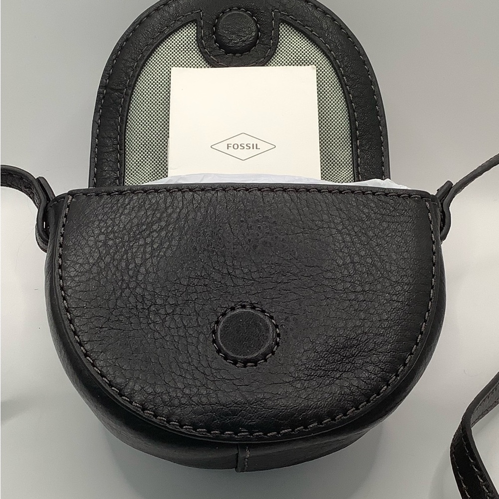 ๐NWT๐Fossil Harwell Mini Flap Crossbody Black Leather Purse - Picture 7 of 16